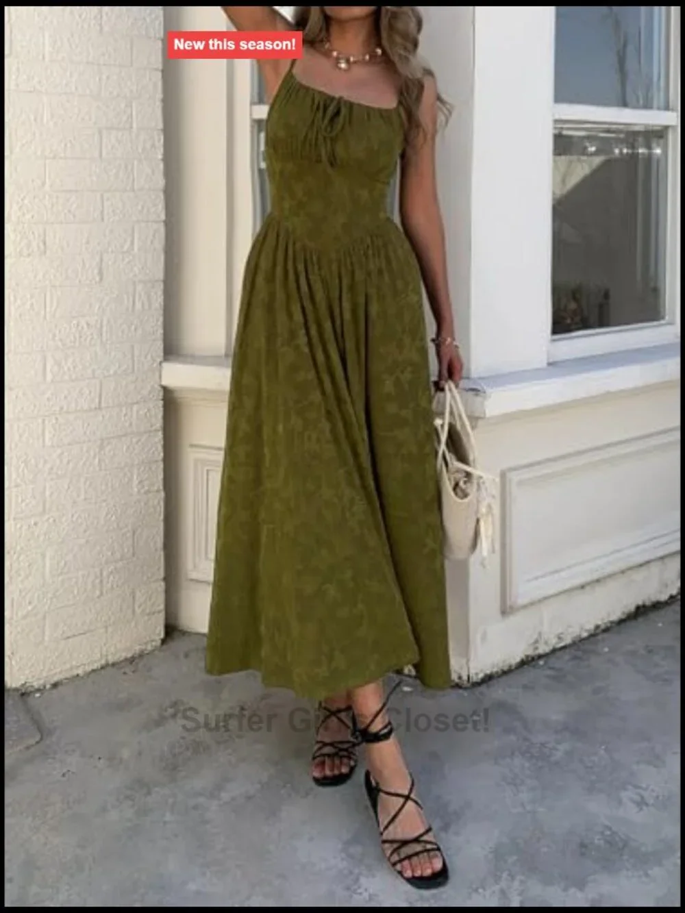 Floral Maxi Dress Spaghetti Strap Sleeveless A-Line Tie Front with Pockets